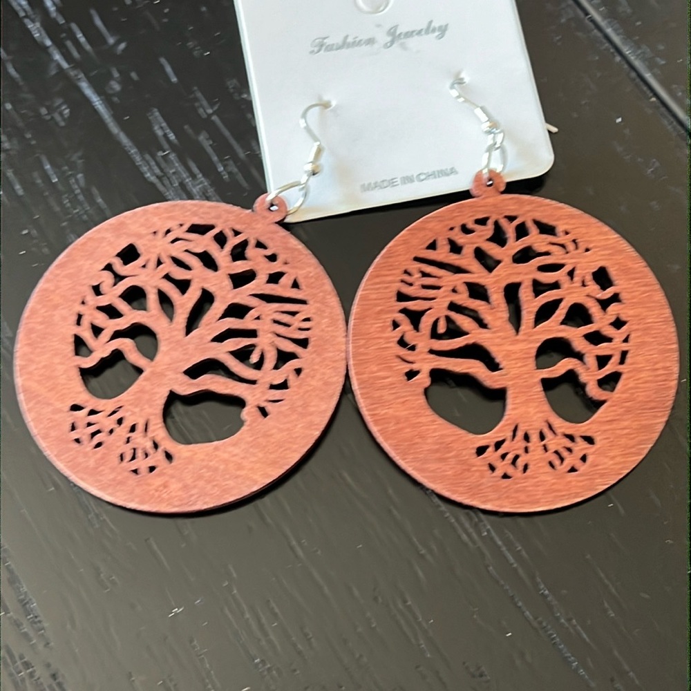 Wooden Tree of Life earrings-NWT